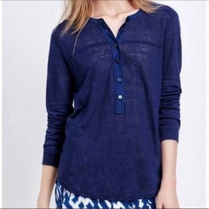 Vince Blue Linen Henley Shirt Long Sleeve Womens Large NWOT